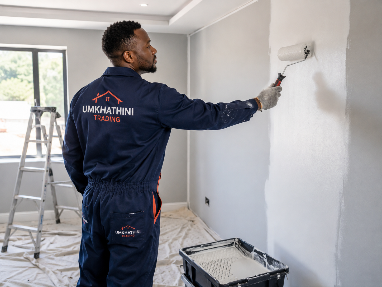 Painter applying fresh paint to an interior wall