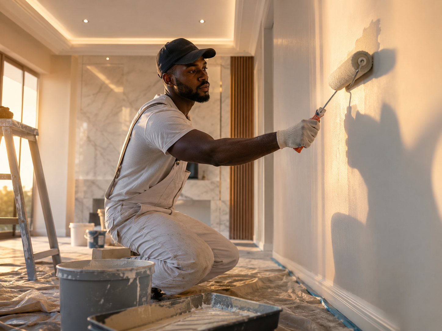 Painter applying a clean interior finish